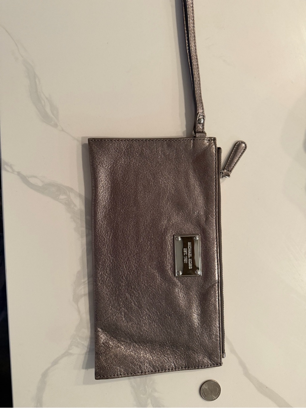 Michael Kors Metallic Pewter Wristlet Clutch